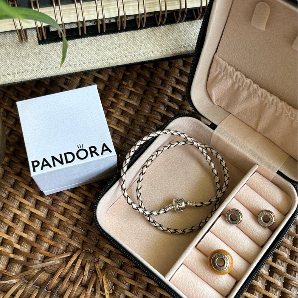 Pandora Leather Bracelet with 3 Charms